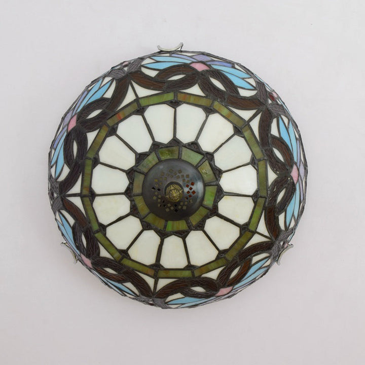 Traditionelle Tiffany Kuppel Eisen Glas 2-Licht Unterputzleuchte für Wohnzimmer 