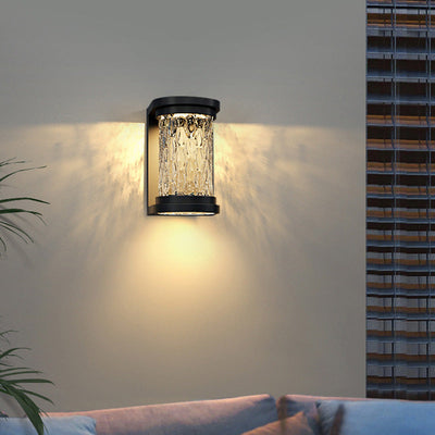 Lampe applique murale LED cylindrique en verre inoxydable solaire étanche de luxe moderne pour patio extérieur 