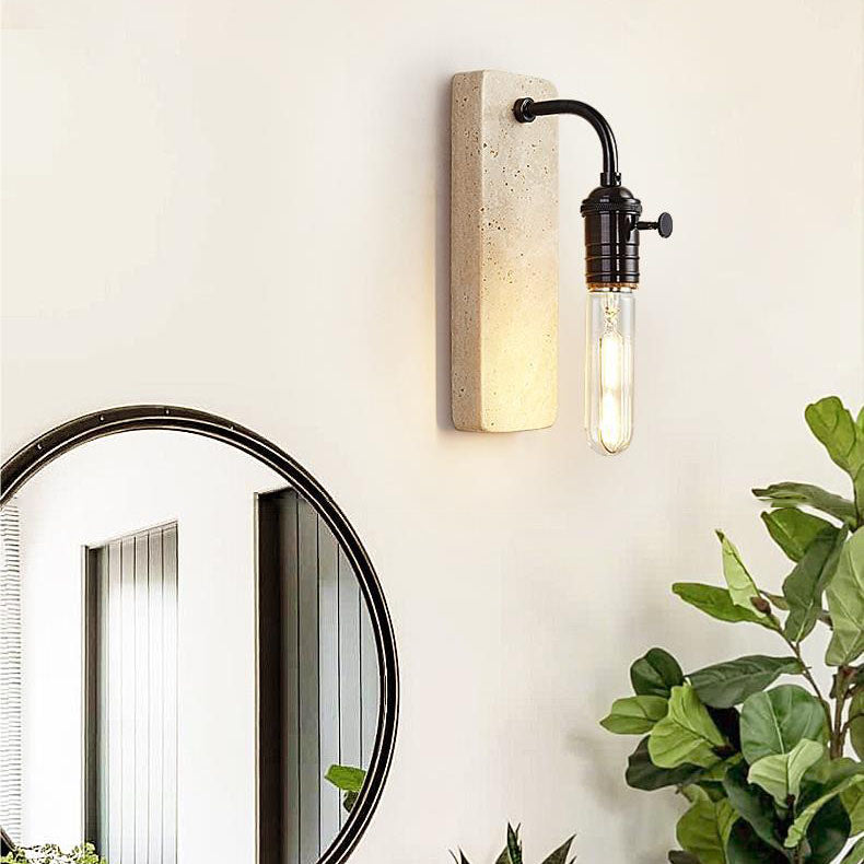 Lámpara de aplique de pared redonda de 1 luz de latón travertino retro contemporáneo para dormitorio 