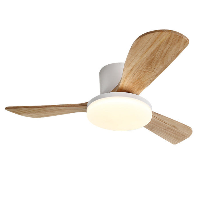 Zeitgenössischer skandinavischer Kupfer-Holz-Acryl-Ventilator LED-Halbeinbau-Deckenventilator für Wohnzimmer
