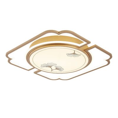 ضوء السقف شبه المتدلي LED على شكل ورقة الجنكة من الألومنيوم والأكريليك الصيني التقليدي المستدير المستطيل المربع لغرفة المعيشة 