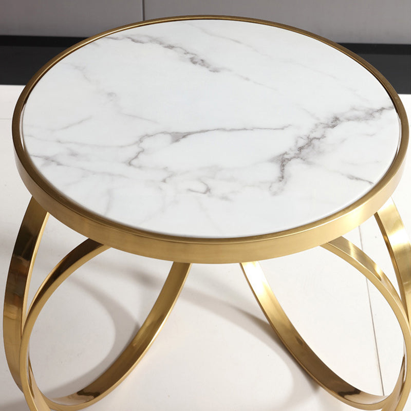 Table basse moderne de luxe en marbre avec base ronde en titane et acier inoxydable pour salon 