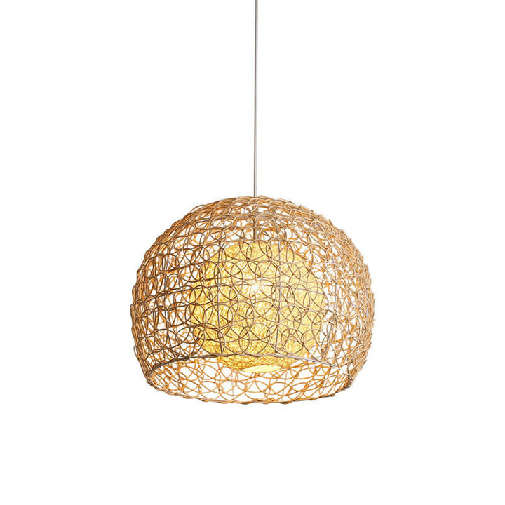 Contemporary Boho Round Faux Rattan Weaving 1-Light Pendant Light For Dining Room