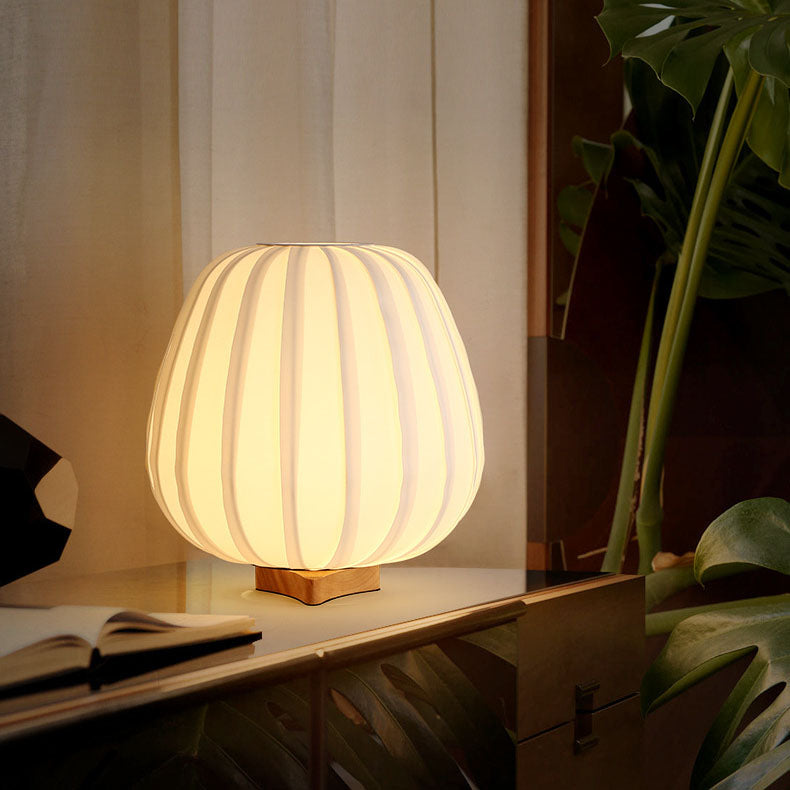 Lampe de table 1 lumière en bois ovale plissé minimaliste moderne pour chambre à coucher 