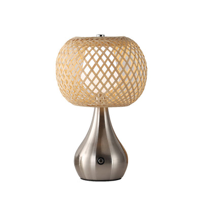 Contemporary Coastal Bamboo Weaving Cage Iron LED Table Lamp For Bedroom