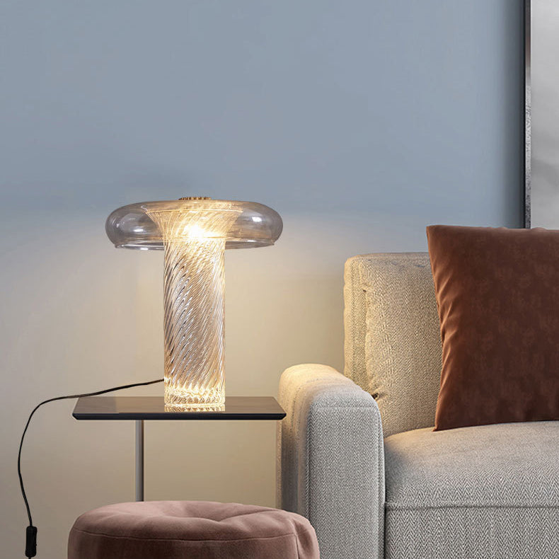 مصباح طاولة LED زجاجي حديدي بخطوط منحنية على شكل أسطوانة اسكندنافية معاصرة لغرفة النوم 