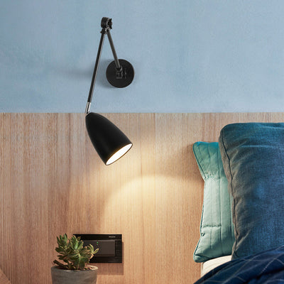 Simplicidad Moderna Pantalla de Metal en Forma de Semi-Cono con Brazo Basculante Retráctil Varilla Larga Lámpara Aplique de Pared de 1 Luz para Sala de Estar 