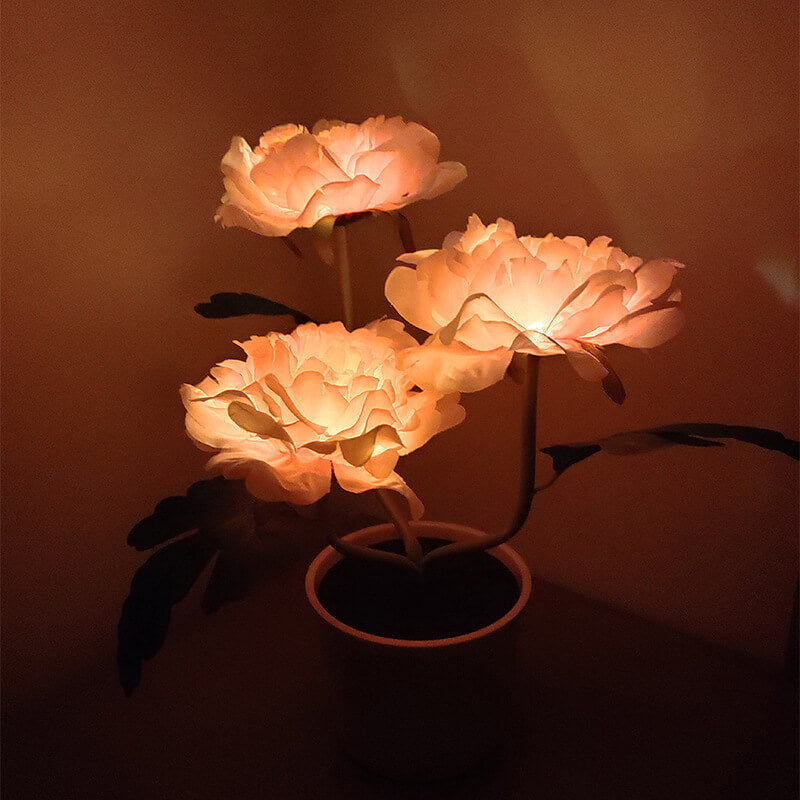 Lámpara de Mesa LED de Decoración de Bonsái de Flor de Peonía de Simulación Solar para Exteriores 