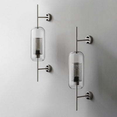 Contemporary Industrial Cylinder Glass Shade Iron Finish Frame 1-Light Wall Sconce Lamp For Bedroom