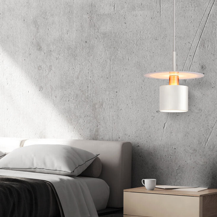 Moderne Mid-Century Eisen Runde Stück Zylinder Schirm 1-Licht Pendelleuchte Für Schlafzimmer 
