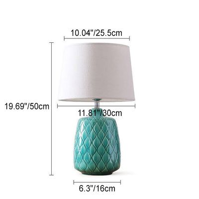 European Vintage Ceramic Fabric Lampshade 1-Light Table Lamp