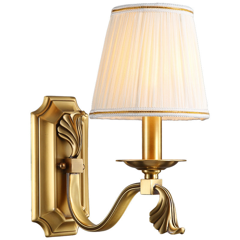 Lámpara Aplique de Pared de Cúpula de Cobre de Lujo Moderno de Tela 1/2-Luz para Sala de Estar 
