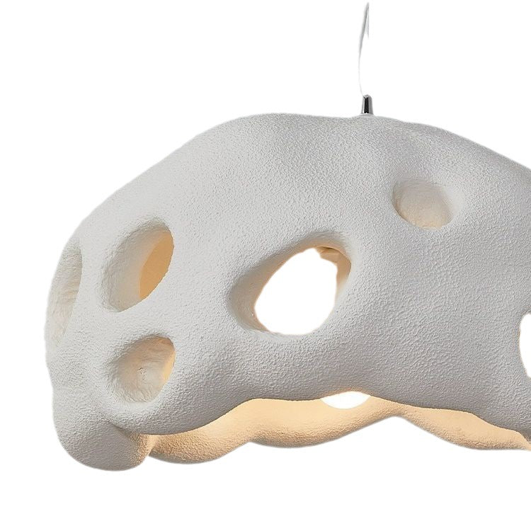 Suspension Luminaire Rond Japonais Traditionnel en Résine Creuse à 1 Lumière pour Salon 