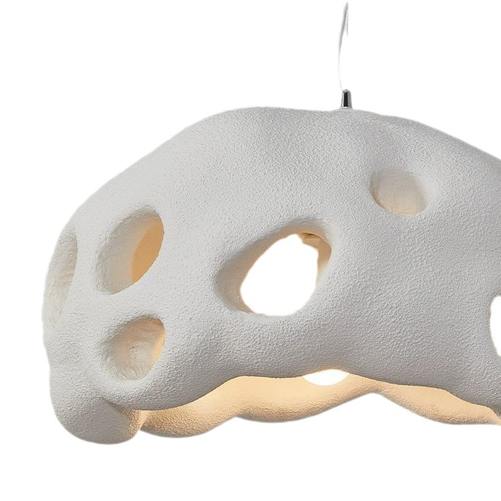Suspension Luminaire Rond Japonais Traditionnel en Résine Creuse à 1 Lumière pour Salon 