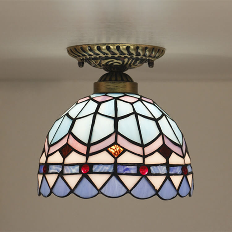 Tiffany Mediterrane Buntglas-Kuppel 1-Licht Semi-Flush-Montage Deckenleuchte 