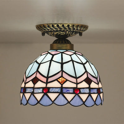 Tiffany Stained Glass Dome 1-Light Semi-Flush Mount Deckenleuchte 