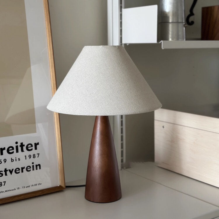 Lámpara de mesa de 1 luz de madera maciza contemporánea retro con tela de PVC para dormitorio 
