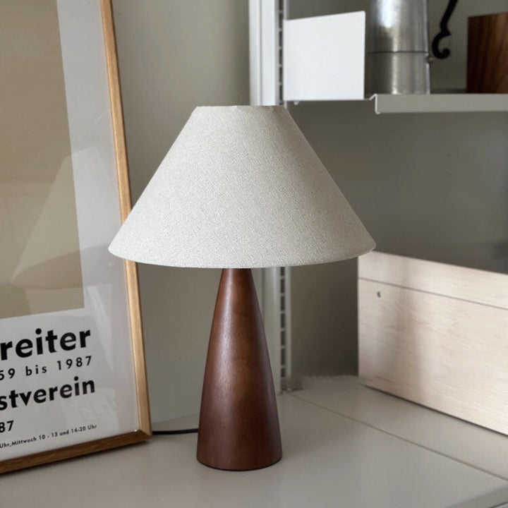 Lámpara de mesa de 1 luz de madera maciza contemporánea retro con tela de PVC para dormitorio 