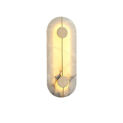 Traditional Chinese Copper Marble Round Elliptical LED Wall Sconce Lamp For Hallway