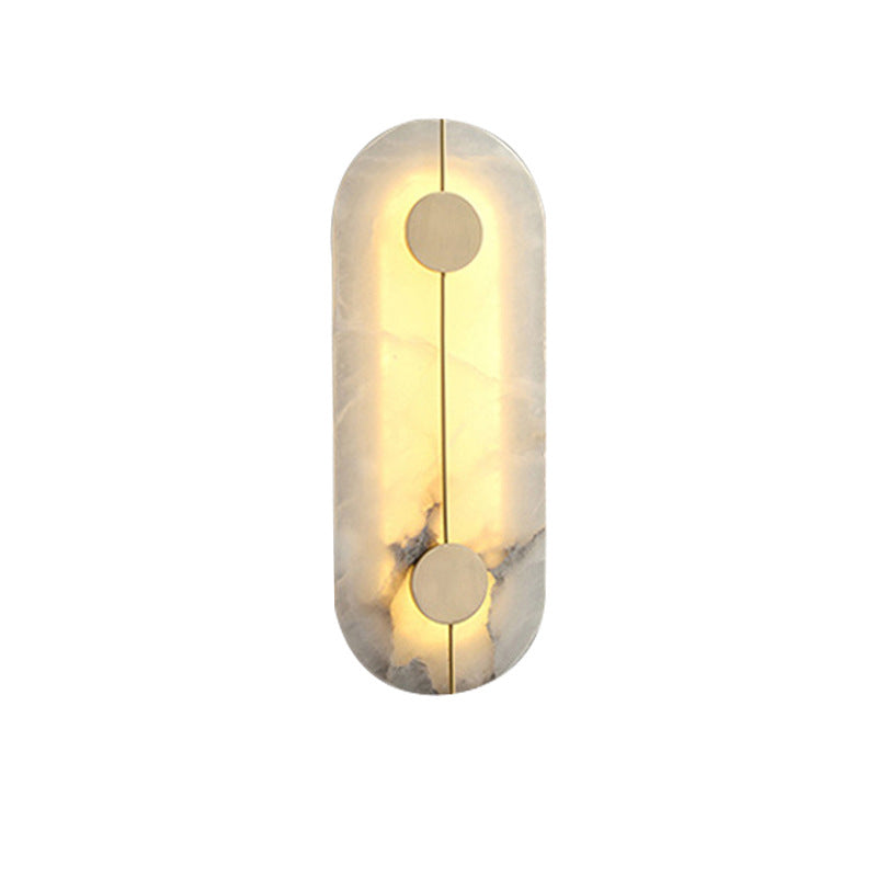 Traditional Chinese Copper Marble Round Elliptical LED Wall Sconce Lamp For Hallway