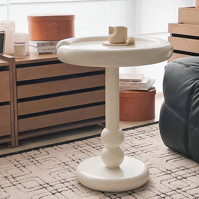 Table d'appoint moderne minimaliste avec base ovale en colonne, plateau en densité, bois de hêtre et fibre de verre pour le salon 
