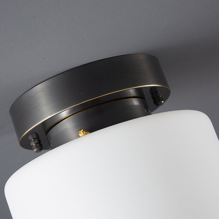 Modern Minimalist Drum Glass Copper 1-Light Semi-Flush Mount Ceiling Light for Living Room