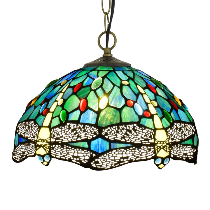 Dôme en verre Tiffany Dragonfly traditionnel avec vitrail, suspension à 1 lumière pour salon 