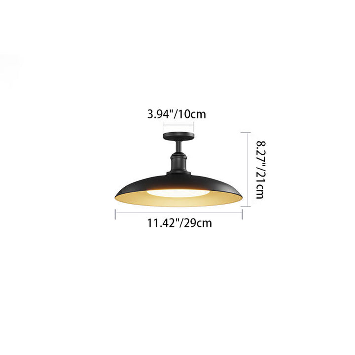 Plafonnier semi-encastré contemporain scandinave en acier carbonisé rond étanche à 1 lumière pour patio extérieur 