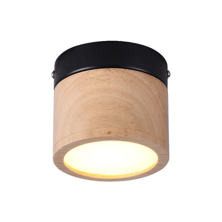 Plafonnier LED cylindrique en bois acrylique traditionnel japonais pour couloir 