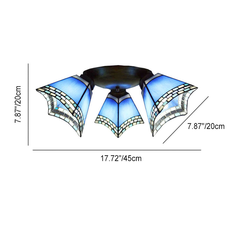 Éclairage semi-encastré à 3 lumières avec corne en verre teinté Tiffany Light Luxury 