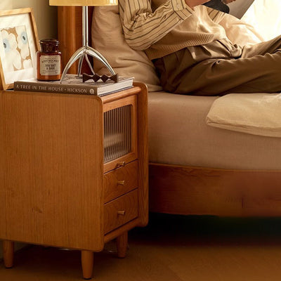 Table de nuit rectangulaire japonaise traditionnelle en bois avec 3 tiroirs pour chambre à coucher 