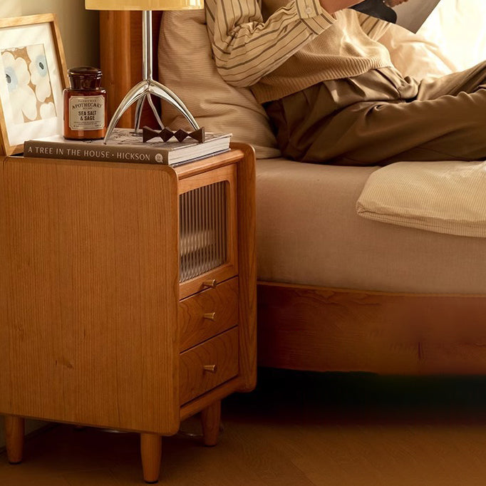 Table de nuit rectangulaire japonaise traditionnelle en bois avec 3 tiroirs pour chambre à coucher 