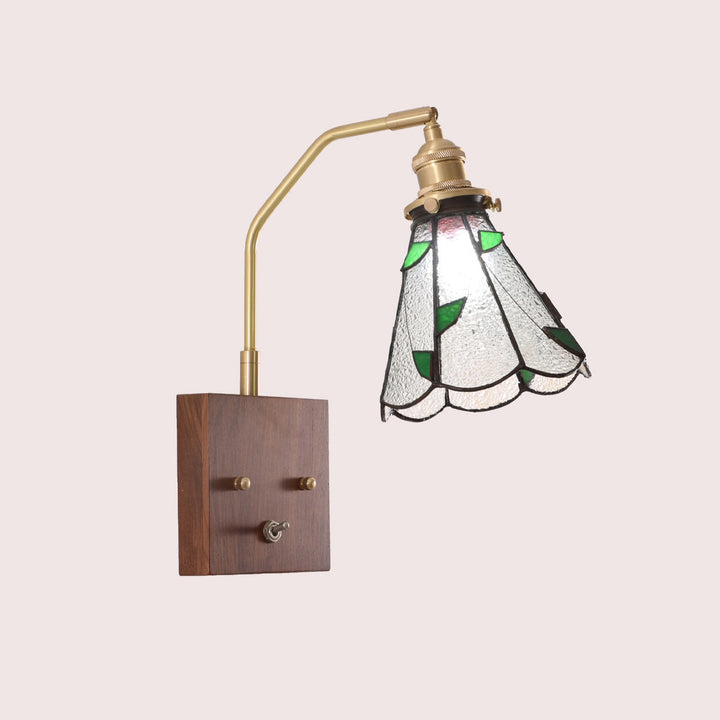 Zeitgenössische Retro Quadrat Kegel Alle Kupfer Holz Glas 1-Licht Wand Leuchte Lampe Für Wohnzimmer 