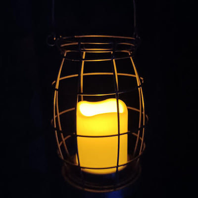 Outdoor Candle Lantern Iron LED Battery Patio Camping Hanging Light