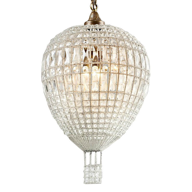 French Vintage Hot Air Balloon Crystal 3-Light Chandelier