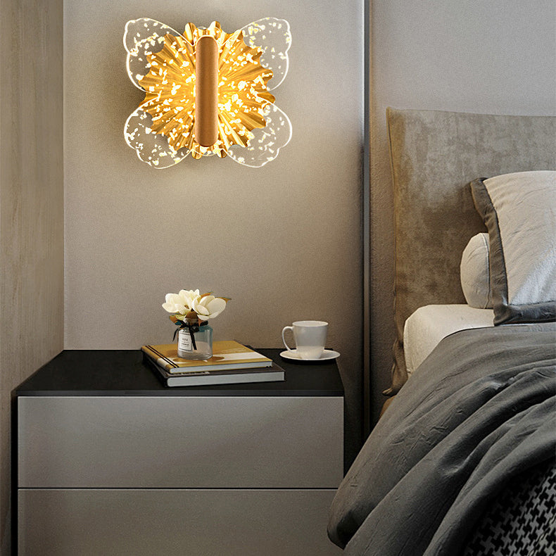 Lámpara de pared LED de acrílico con mariposa de hardware de lujo contemporáneo para dormitorio 