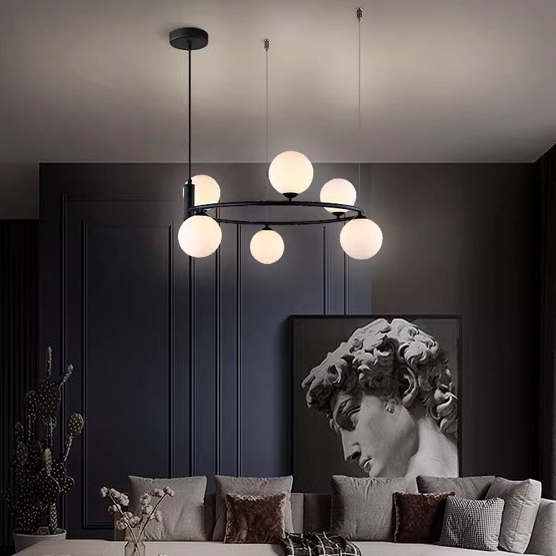 Moderner Mid-Century Eisen Kugelglasschirm 4/6-Licht Kronleuchter für Wohnzimmer 