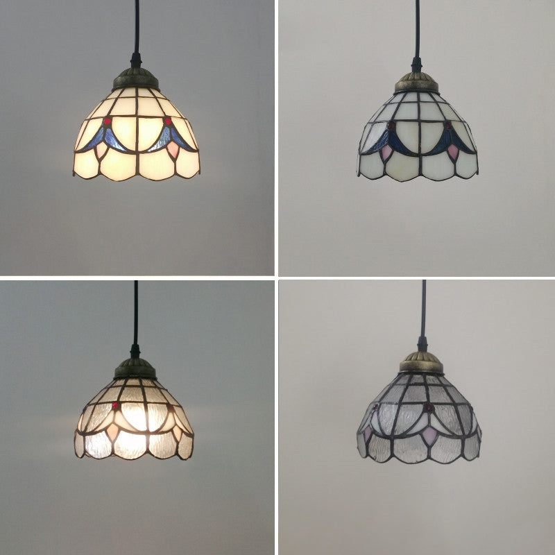 Traditionelle Tiffany Halbrunde Glas 1-Licht Pendelleuchte für Schlafzimmer 