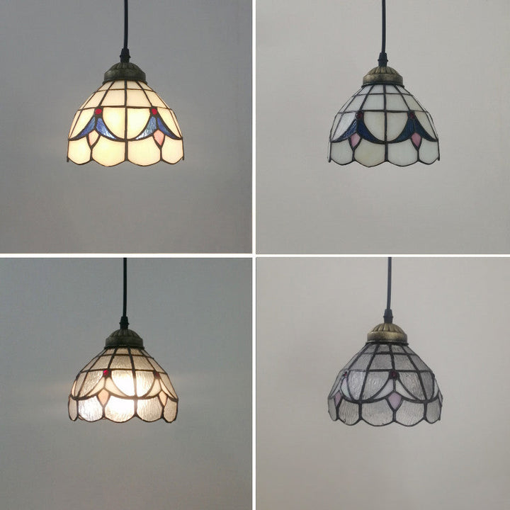 Traditionelle Tiffany Halbrunde Glas 1-Licht Pendelleuchte für Schlafzimmer 