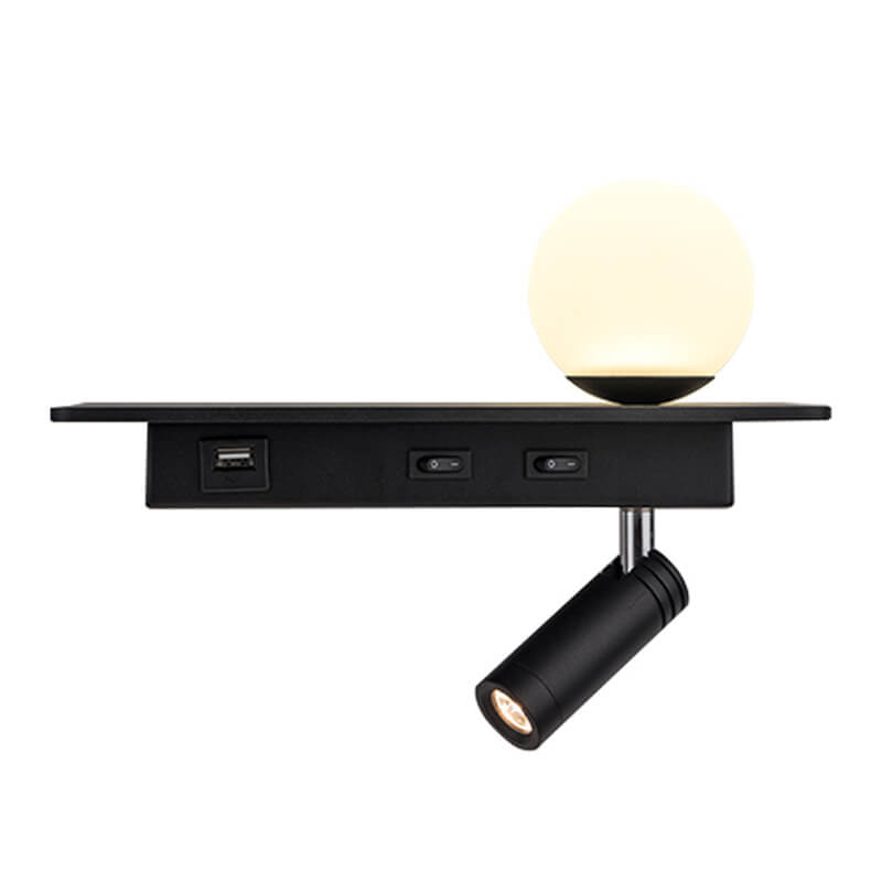 Moderne Schwarz-Weiß-Einzelfarbe mit USB-Anschluss Eisen-LED-Strahler Wandleuchte 