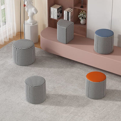 Chaise Moderne Minimaliste Ronde Colonne Coton Lin Cuir Bois Sans Dossier Sans Accoudoirs Pour Salon 