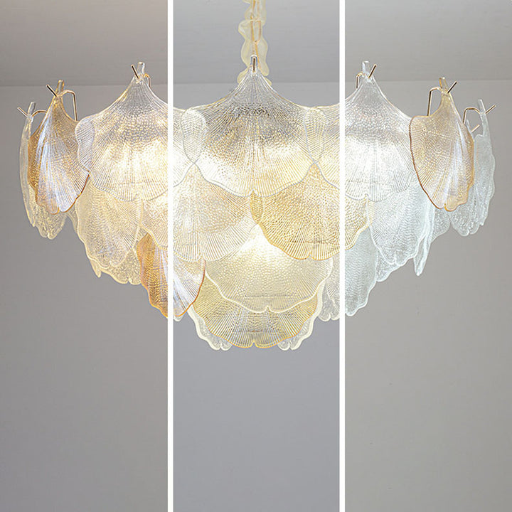 Lámpara de araña de hierro y vidrio con hojas de Ginkgo tradicional francesa de 6/9 luces para sala de estar 