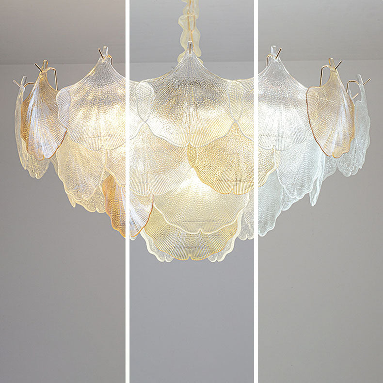 Lustre à 6/9 lumières en verre et fer avec feuille de ginkgo traditionnel français pour salon 