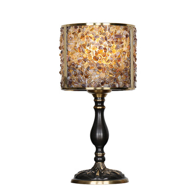 Lampe de table 1 lumière avec abat-jour en pierre de cristal moderne et base en cuivre pour bureau 