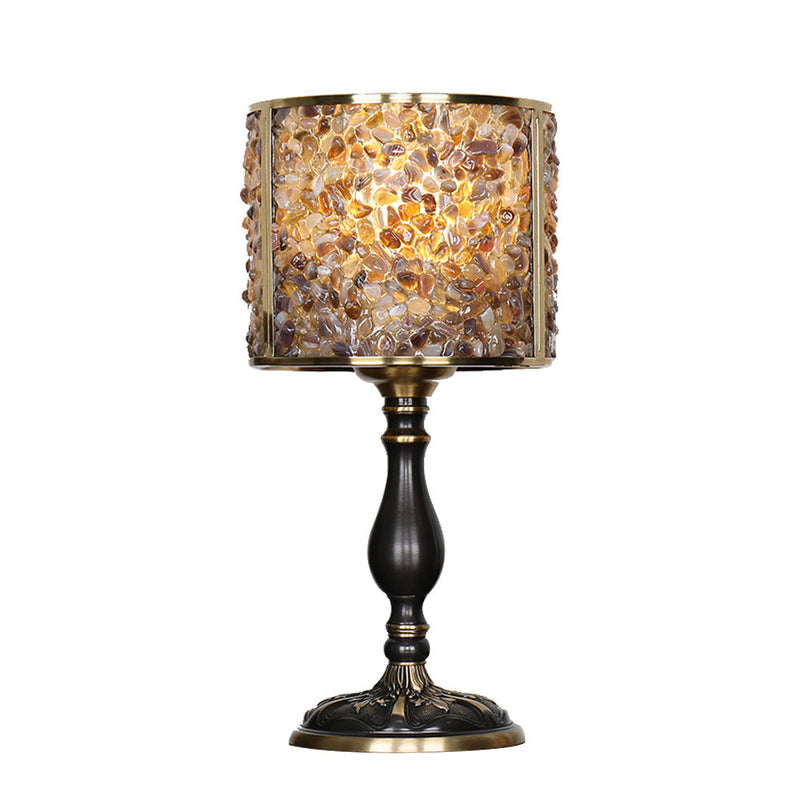 Lampe de table 1 lumière avec abat-jour en pierre de cristal moderne et base en cuivre pour bureau 