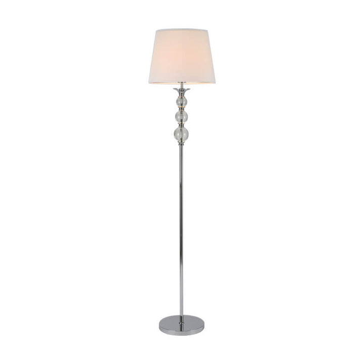 Traditional Vintage Fabric Cone Glass Iron Plated Chrome Column 1-Light Standing Floor Lamp