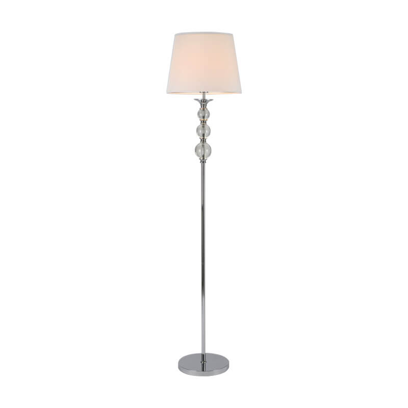 French Vintage Fabric Cone Glass Plated Chrome Column 1-Light Standing Floor Lamp
