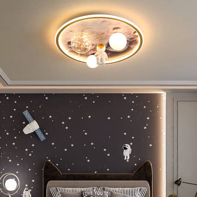 Children Creative Cartoon Astronaut Moon Acrylic LED Kids Flush Mount Ceiling Light