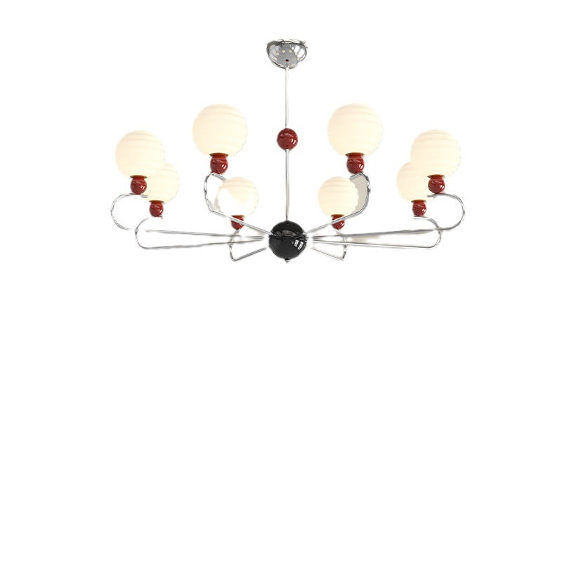 Chandelier contemporain nordique avec abat-jour en verre en forme de haricot magique et cadre en fer à 5/8 lumières pour salon 