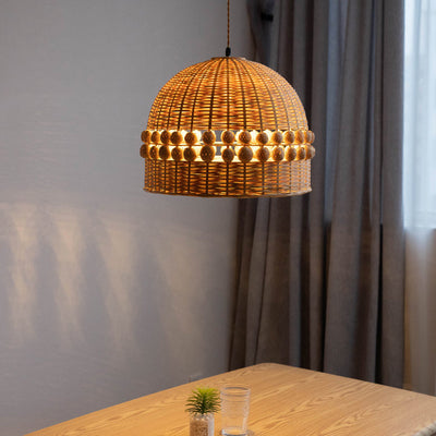 Traditionelle rustikale geflochtene Korb-Bambus-Pendelleuchte mit 1 Licht für Esszimmer 
